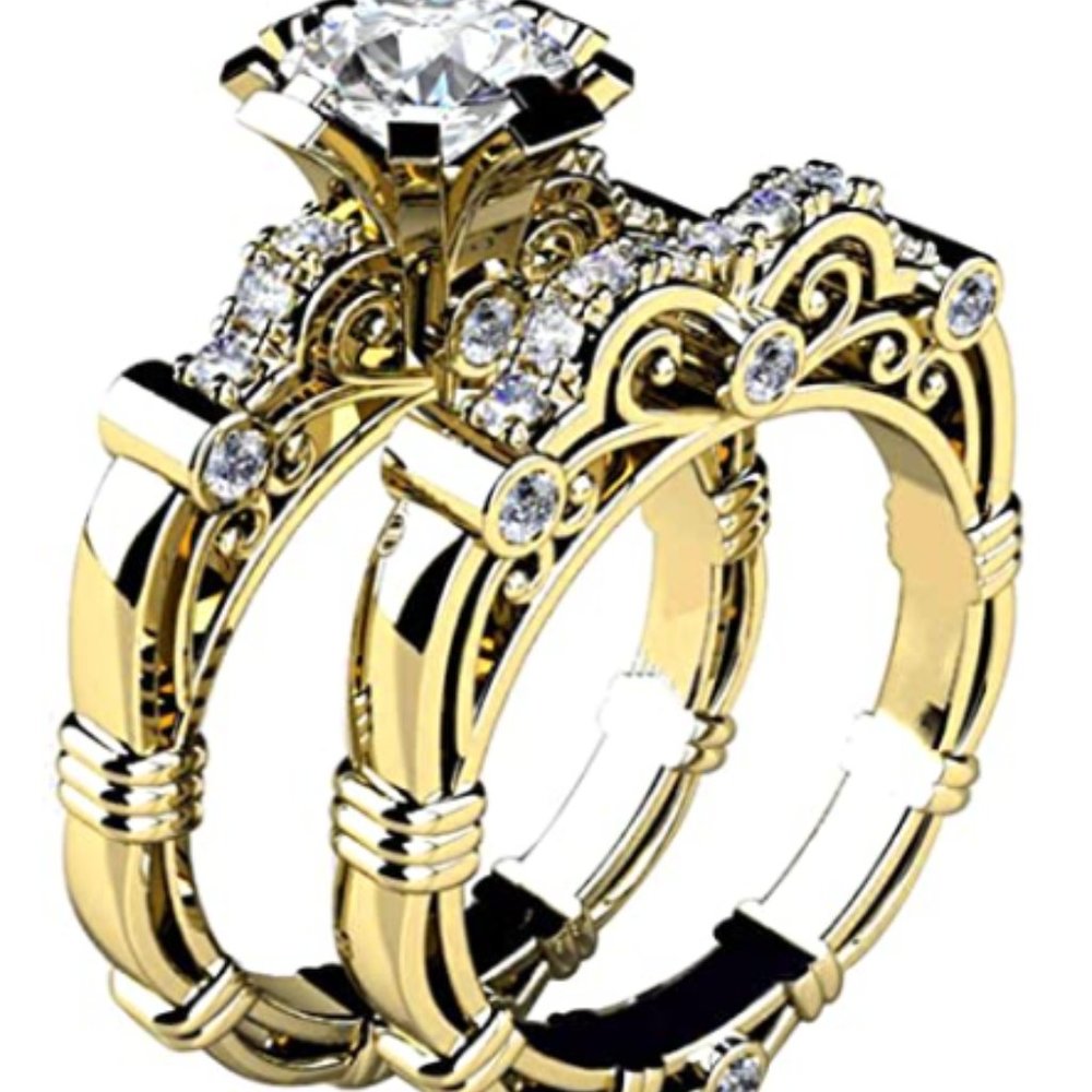 Retro Women Rhinestone Ring Engagement Set